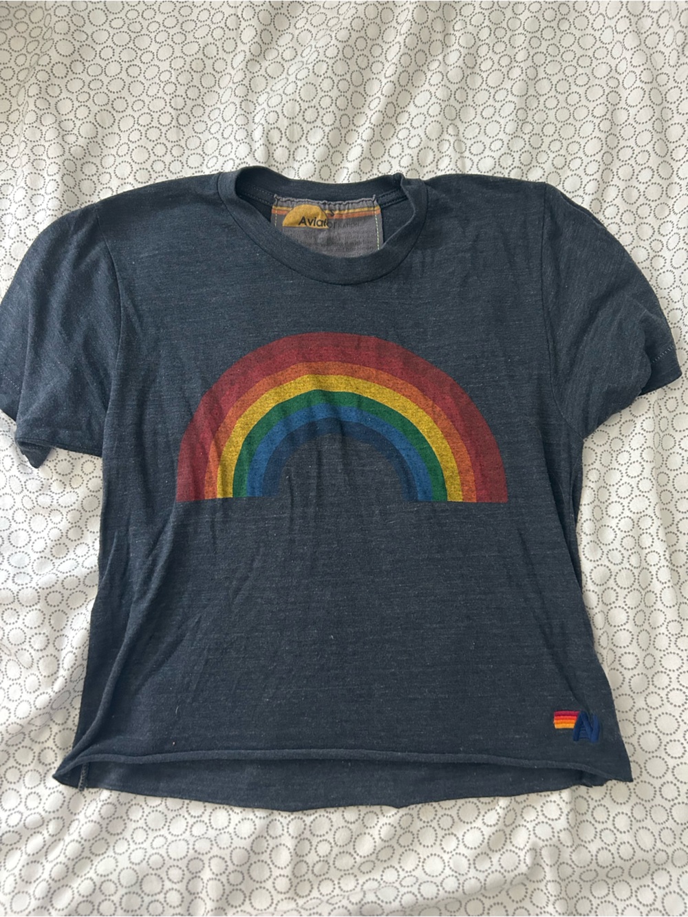 Aviator Nation Charcoal Tee with Sunset Stripes (Yellow, Orange, Red)